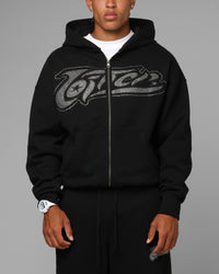 Loiter Silicone Rhinestone Zip Hoodie Black