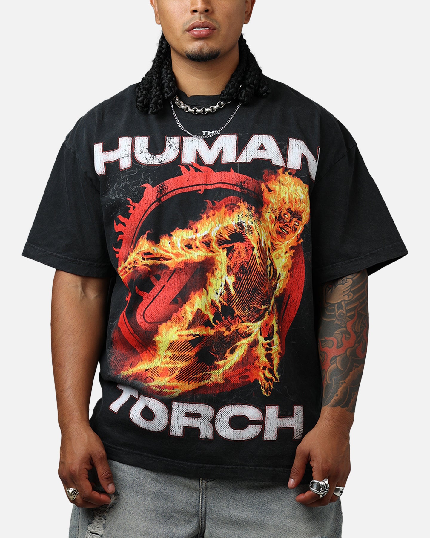 73Studio Marvel Fantastic Four Human Torch Fire Vintage T-Shirt