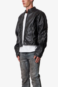 MNML Leather Moto Jacket Black