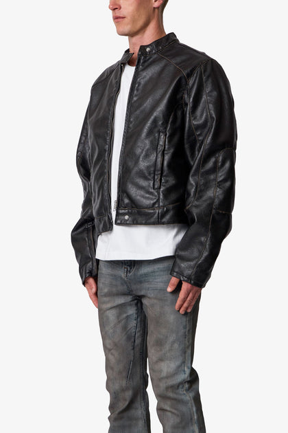 MNML Leather Moto Jacket Black