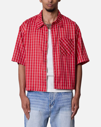 MNML Crispy Poplin Over Button Up Shirt Red Plaid