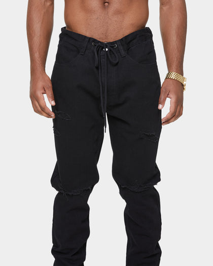 Carré Enorme Distressed Straight Jean Washed Black