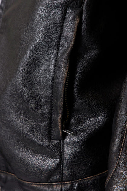 MNML Leather Moto Jacket Black