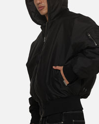 Saint Morta Marked Hooded Bomber Jacket Off Black