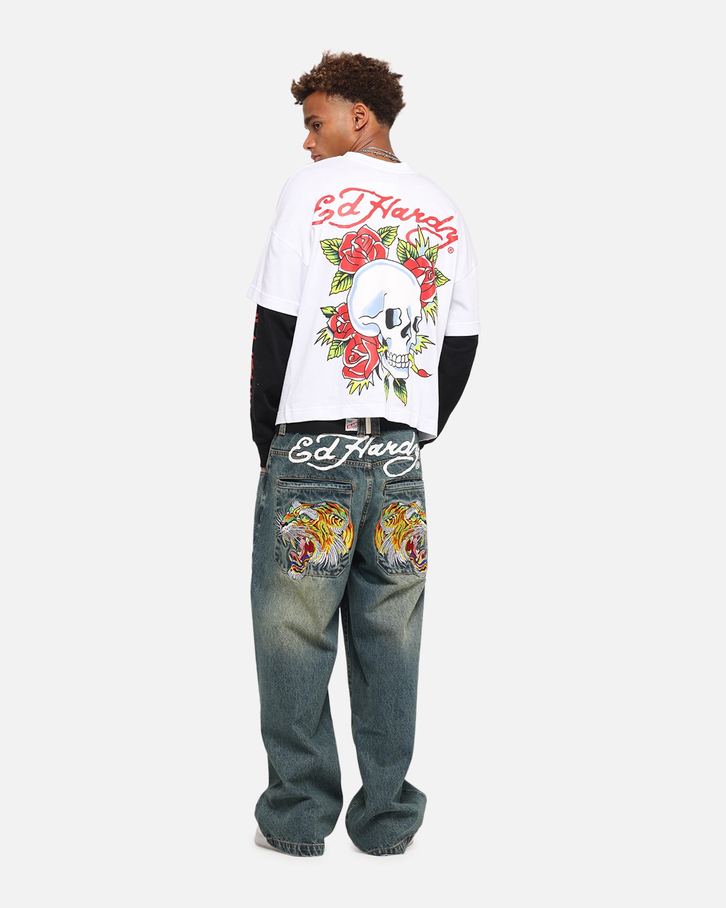 トップス BIO wear SKULL LAYERD L/S TEE Ed Hardy Skull Layered Long Sleeve T-Shirt White | Culture Kings US