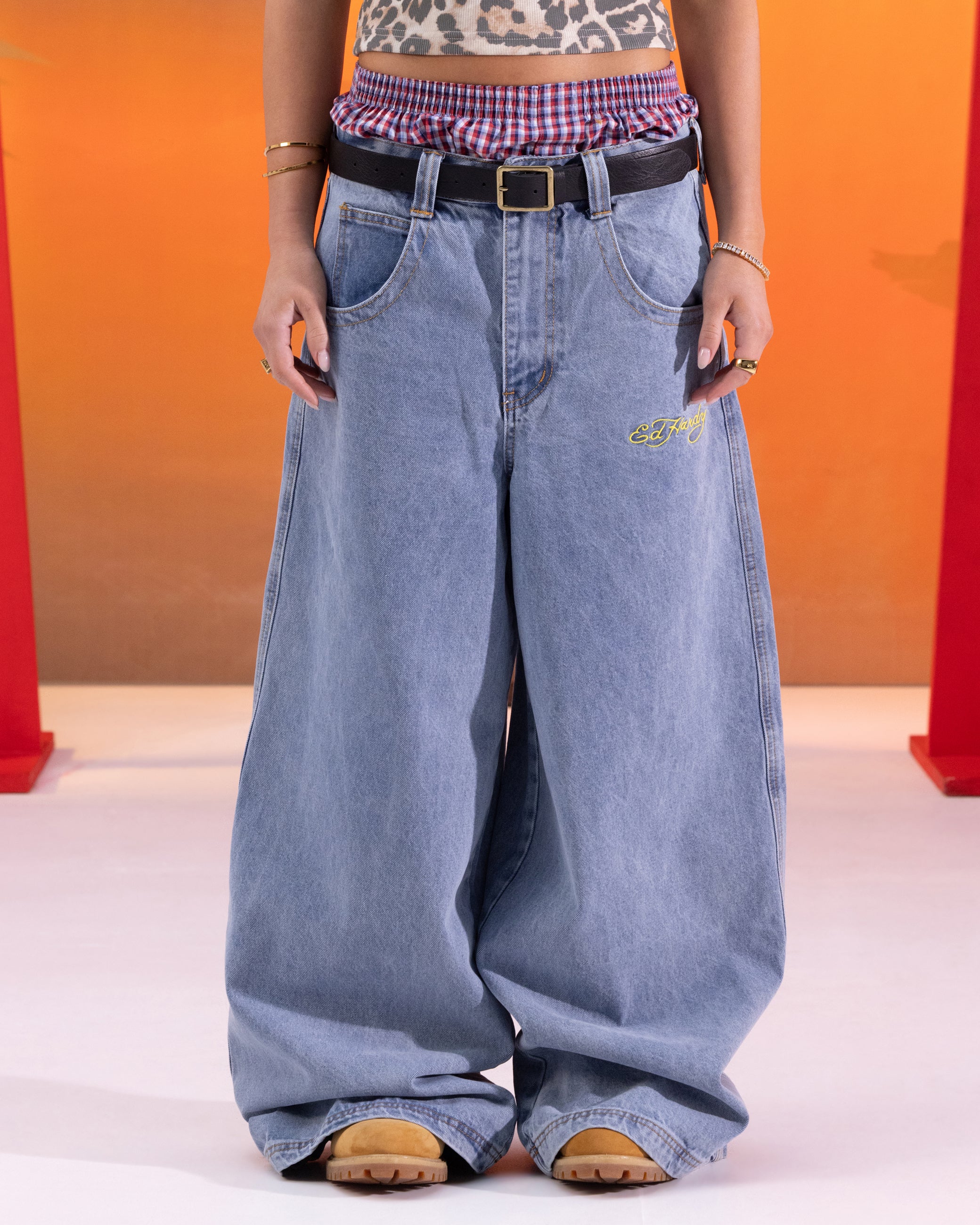 Ed Hardy Ultra Wide Leg Denim Jeans Light Wash Blue | Culture Kings US