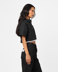 X-Girl Women's Peels Zip Up Cropped T-Shirt Black