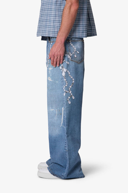 MNML Rave Chain Printed Denim Vintage Blue