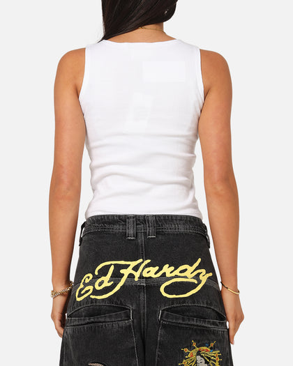 Ed Hardy Women's Tiger Ribbed Tank White