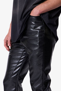 MNML Super Stacked Leather Pants Black