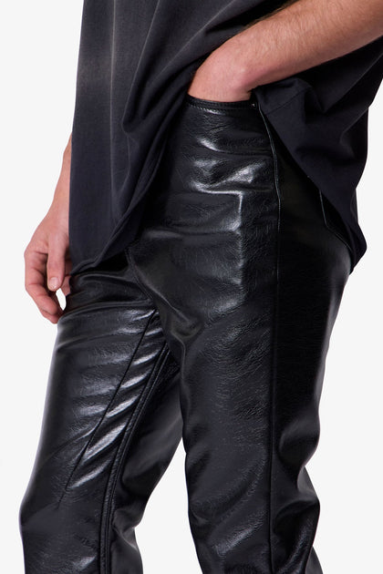 MNML Super Stacked Leather Pants Black