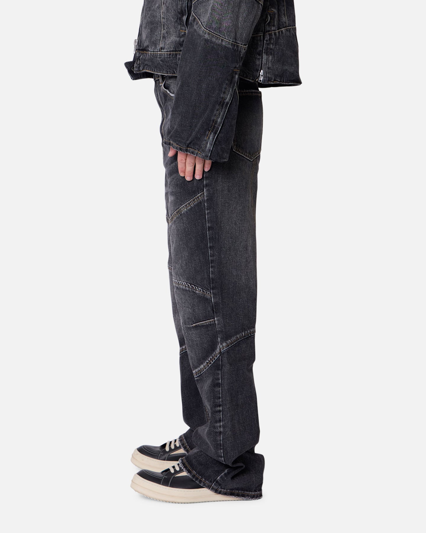 MNML Panelled Moto Denim Jeans Washed Black | Culture Kings US
