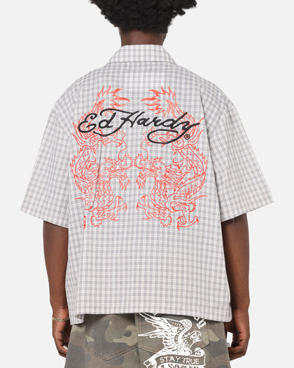 Ed Hardy Dragon Zip Shirt Grey/White