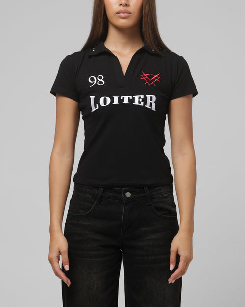 Loiter Women's Statement Polo T-Shirt Black