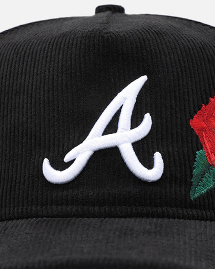New Era Atlanta Braves 'Corduroy Rose' Pre-Curved Golfer Snapback Black Corduroy/White