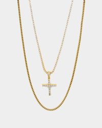 NXS Double Cross Chain Iced Gold