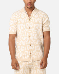 XXIII Puzzle Knit Button Up Shirt Beige/Off White