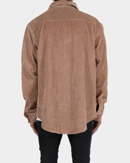 MNML Corduroy Zip Up Shirt Brown
