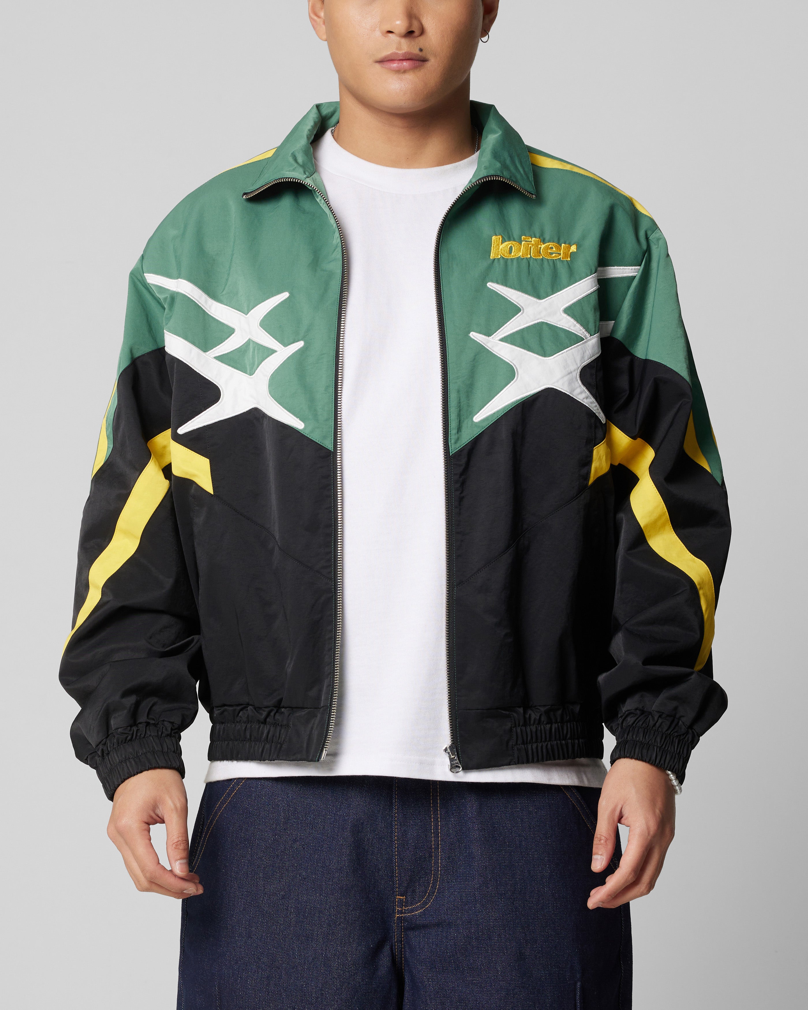 Loiter Hybrid Track Jacket Green/Yellow | Culture Kings US