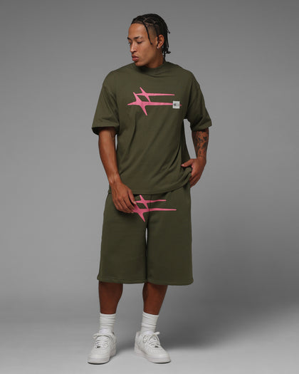 Loiter Hybrid Premium Shorts Olive/Pink