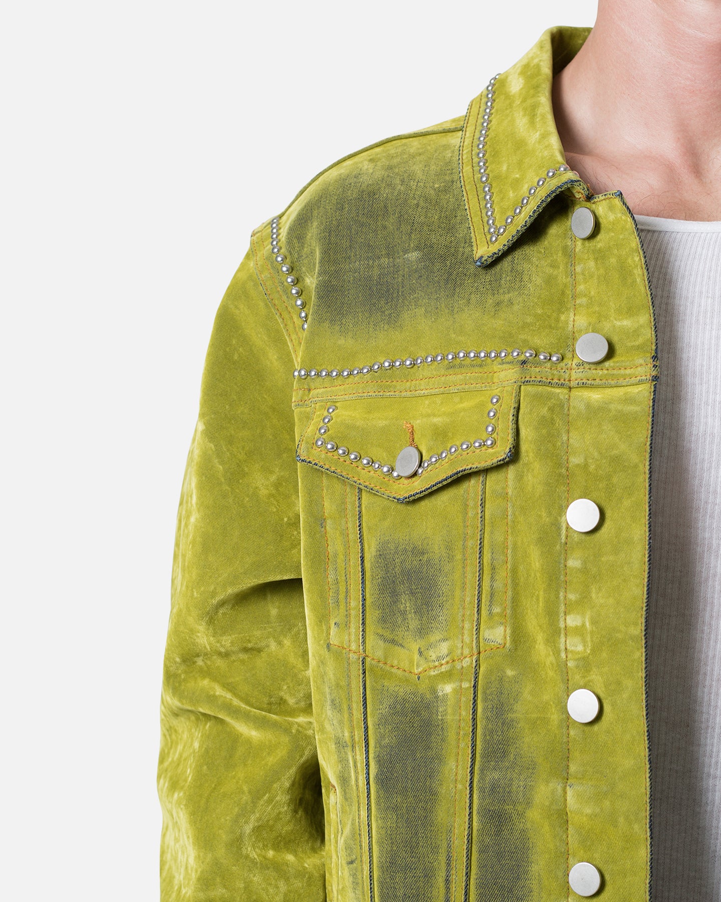 MNML Studded Suede Denim Jacket Green | Culture Kings US