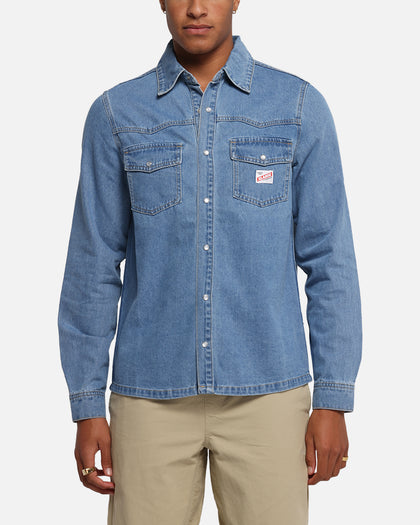 X-Large Denim Western Long Sleeve Shirt Mid Blue