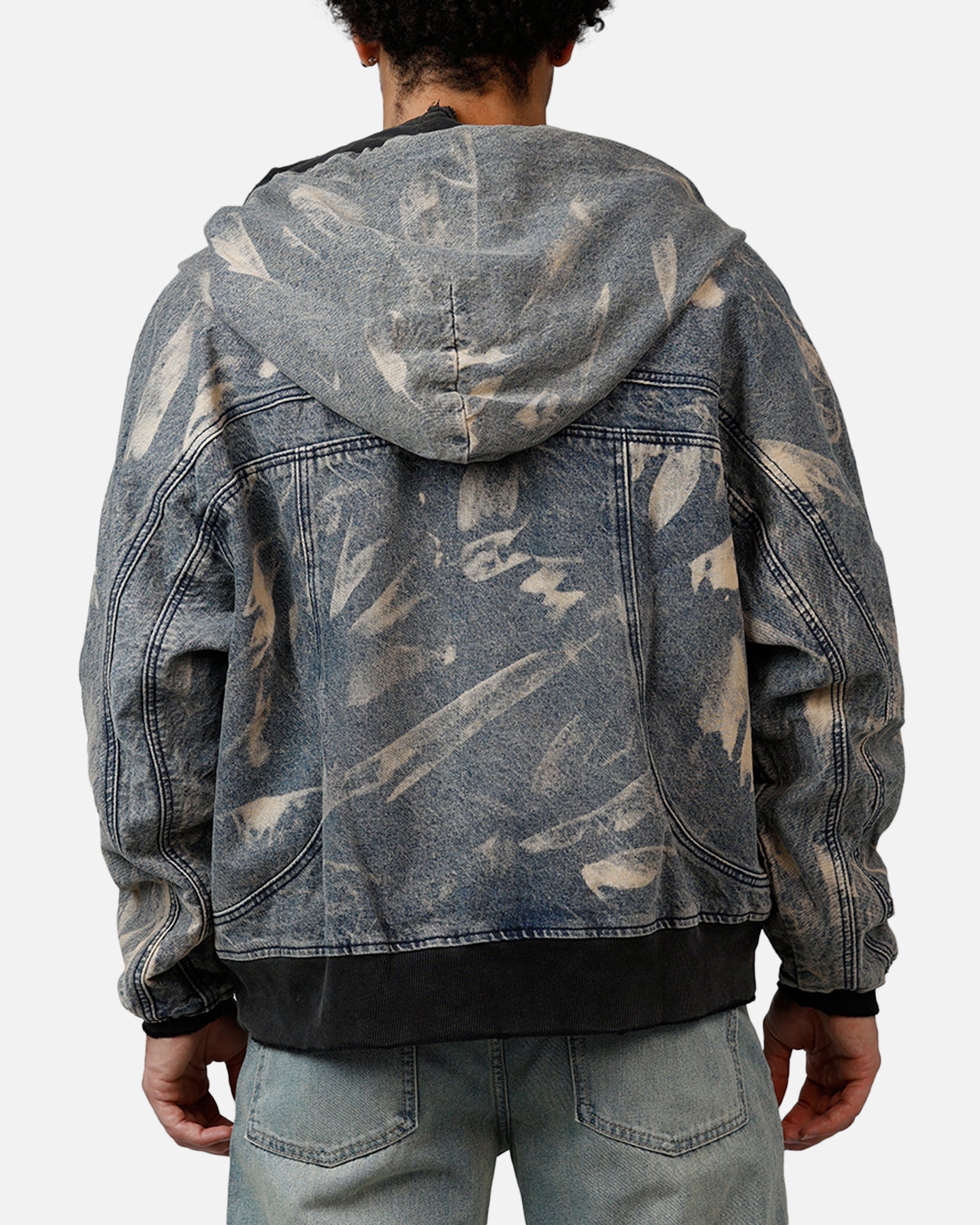 MNML Double Denim Hood Bomb Jacket Blue | Culture Kings US