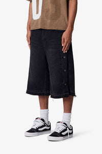 MNML Ultra Offset Button Denim Shorts Black
