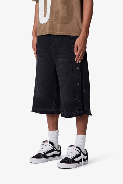 MNML Ultra Offset Button Denim Shorts Black