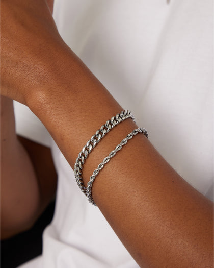 NXS Cuban Rope Bracelet Set White Gold