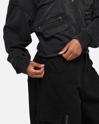 Loiter Women's Utility Cropped Hoodie Washed Black