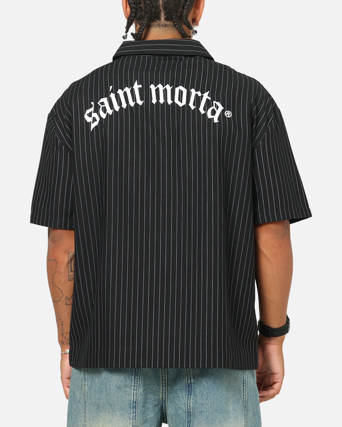 Saint Morta Gothic Pinstripe Button Up Shirt Jet Black | Culture