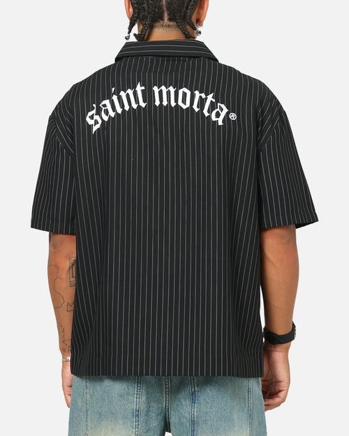 Saint Morta Gothic Pinstripe Button Up Shirt Jet Black