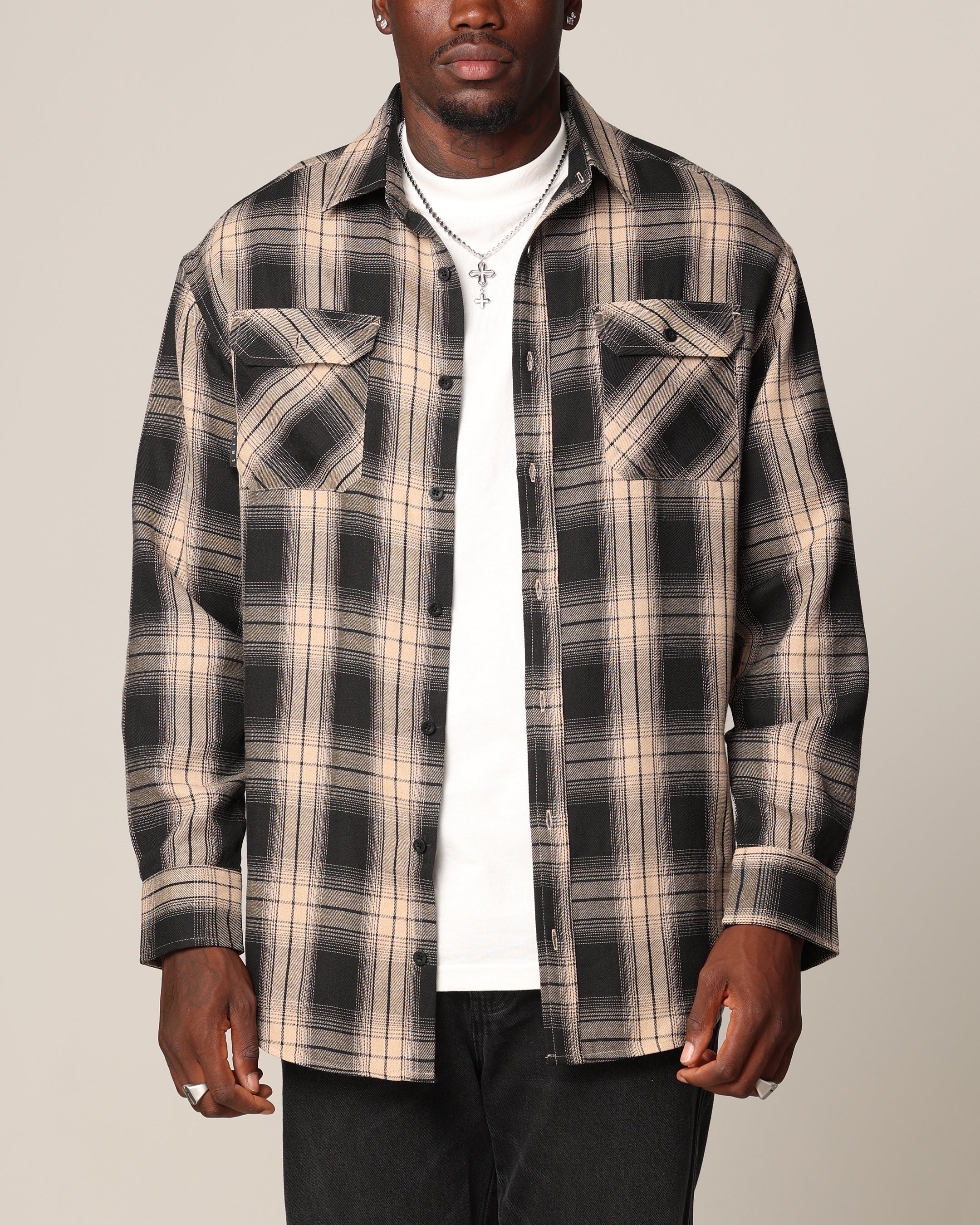 Saint Morta Icon Flannel Shirt Tan/Black | Culture Kings US