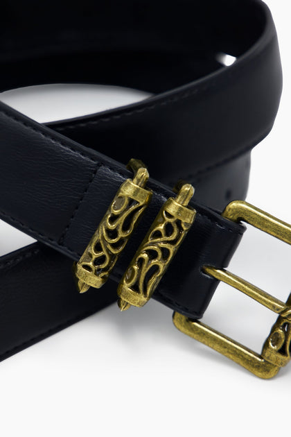 MNML Engraved Roll Buckle Belt Black