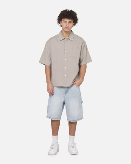Carre Grid Short Sleeve Button Up Shirt Ecru Check