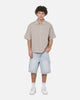 Carre Grid Short Sleeve Button Up Shirt Ecru Check