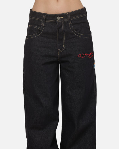 Ed Hardy Dragon Ultra Wide Leg Jeans Indigo Denim