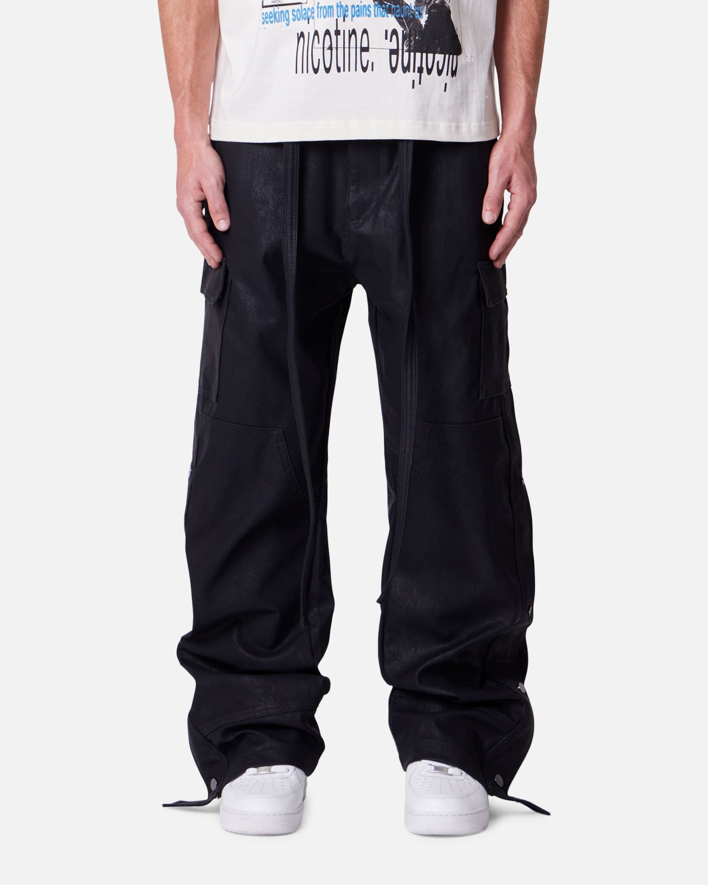 MNML Straight Leather Snap Zipper Cargo Pants Black | Culture Kings US