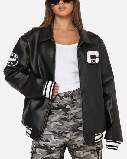 Carre Vegan Leather Varsity Jacket Black/White