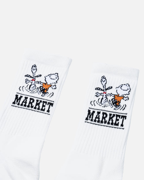 Market Peanuts Snoopy Charlie Dance Socks Ecru