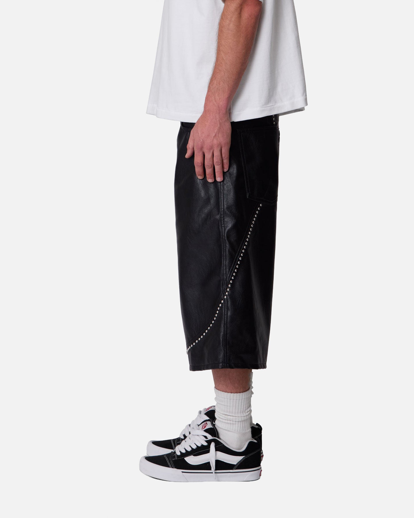 MNML Ultra Baggy Stud Leather Shorts Black | Culture Kings US