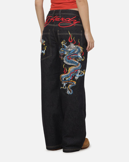 Ed Hardy Dragon Ultra Wide Leg Jeans Indigo Denim