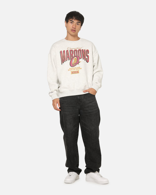 Mitchell & Ness Queensland Maroon Graphic Crewneck Sweater Silver Marle