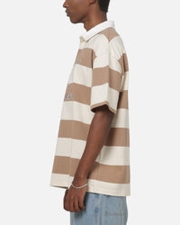 Vouseti Post Game Polo Shirt Latte White Stripe