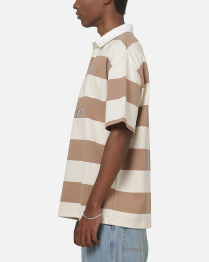 Vouseti Post Game Polo Shirt Latte White Stripe
