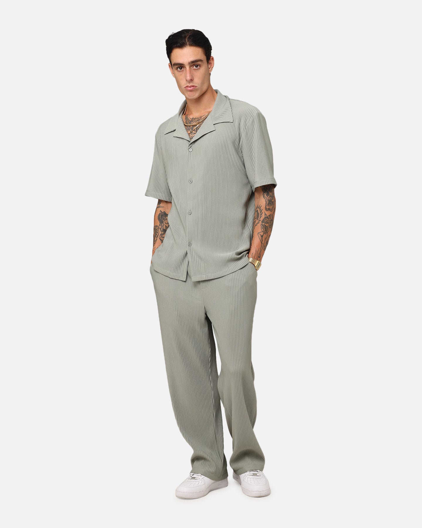 XXIII Pleated Button Up Shirt Olive | Culture Kings US