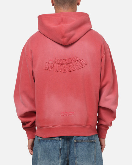 73Studio Marvel Spider-Man Battle Torn Zip Hoodie Washed Red