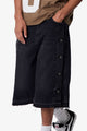 MNML Ultra Offset Button Denim Shorts Black