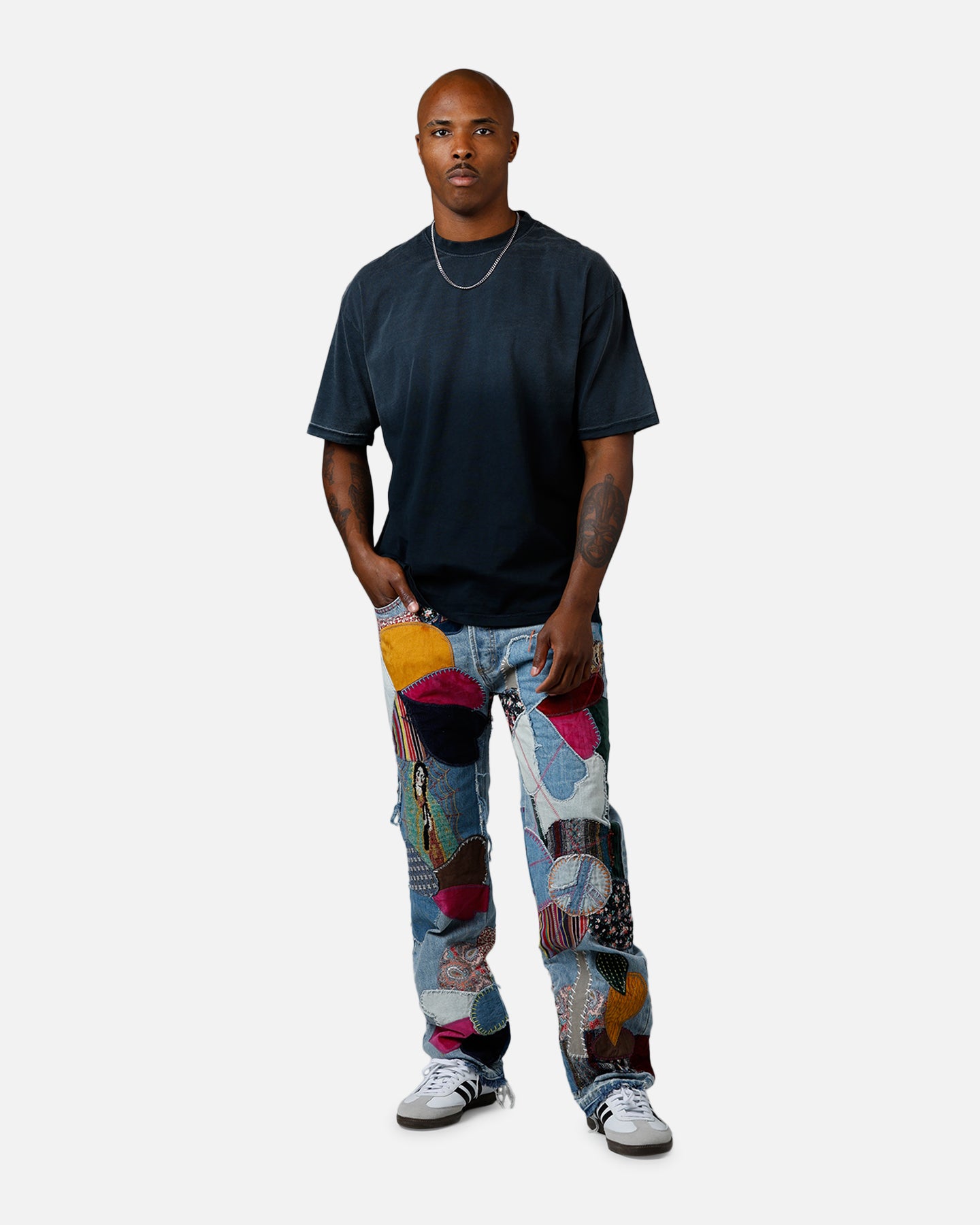 MNML V647 Baggy Patchwork Denim Jeans Blue Multi | Culture Kings US